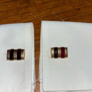 Vintage SWANK rectangular gold tone &red lucite angled square toggle cuff links